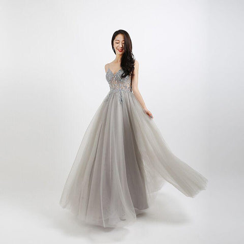 Beaded Crystal Long Sexy Prom Dresses-Veeddydropshipping