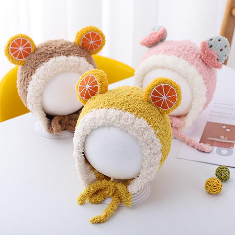 Winter Thicken Knit Plush Warm Newborn Hat Bonnet Cute Cartoon Fruit Bear-TB00741-Veeddydropshipping