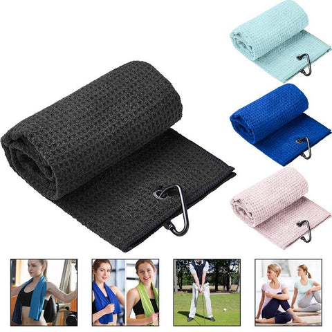 Golf Towel Waffle Pattern Cotton With Carabiner Cleaning Towels Microfiber Hook -OS00199-Veeddydropshipping