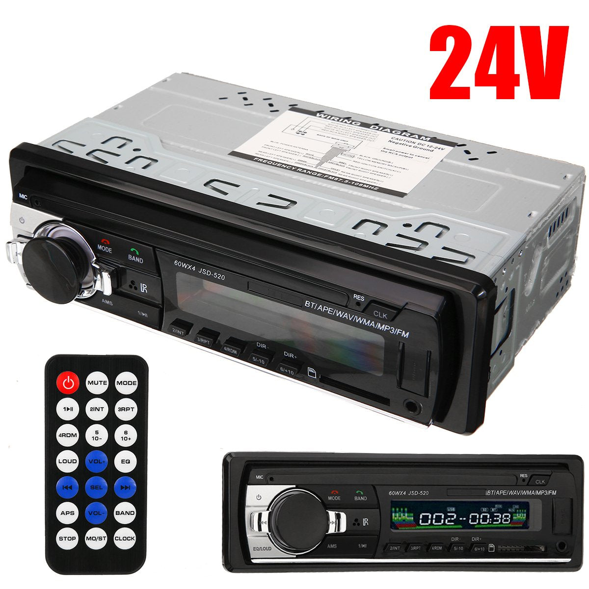 JSD-520 24V Digital Car MP3 Player 60Wx4 FM Radio Stereo Audio USB/SD-AM00662-Veeddydropshipping