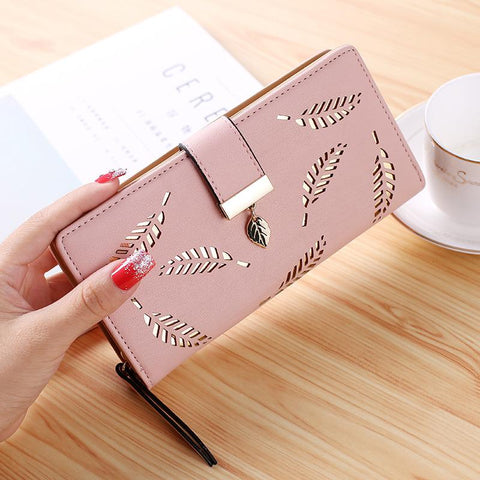 Women Long Wallet Gold Hollow Leaves Pouch Handbag For-BS00203-Veeddydropshipping