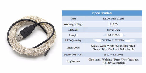 LED Lights 5M 50LEDs 10M 100LEDs 5V USB LED String light Fairy-TI00927-Veeddydropshipping