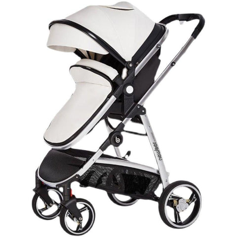 Baby Stroller 3 In 1,White PU leather stroller,Baby Carriage with Car Seat,High-TB00369-Veeddydropshipping