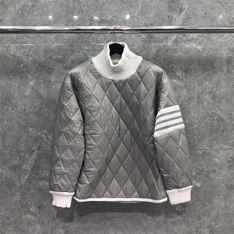 Diamond Lattice Turtleneck Cotton-Padded Pullovers-MF01184-Veeddydropshipping