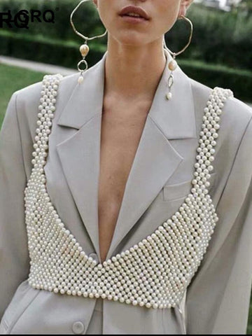 Womens Sexy Handmade Imitation Pearls Vest-Veeddydropshipping
