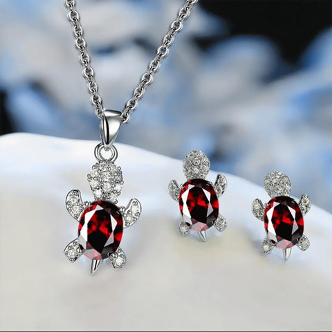 Fashion Simple Crystal Turtle Earrings Necklace Set Women-JW01345--Veeddydropshipping