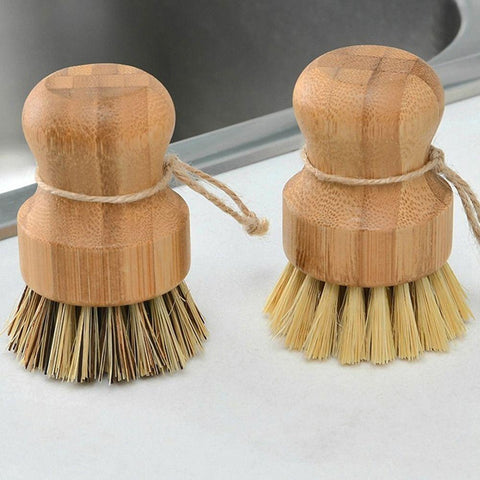 Palm Pot Brush Bamboo Round Mini Scrub Brush-HA01096-Veeddydropshipping