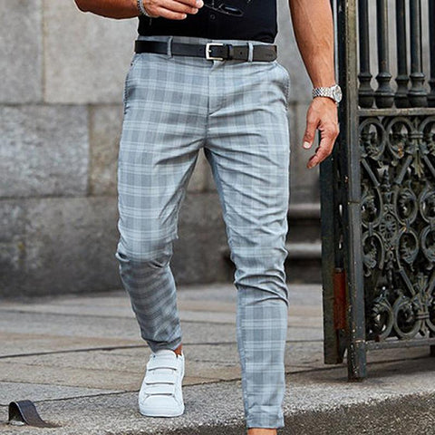 Jogging Pencil Plaid Pants Men Business Casual-MF00424-Veeddydropshipping