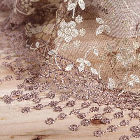 Flower Print Hollow Out Tassel Shawl-WF01204-Veeddydropshipping