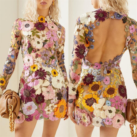 Mini Modern Floral Cocktail Dress-Veeddydropshipping