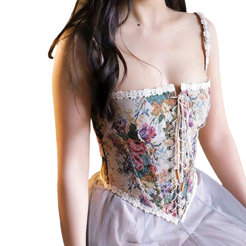 Women’s Tanks Vintage Jacquard Sexy Boat Neck Corset-WF00252-Veeddydropshipping