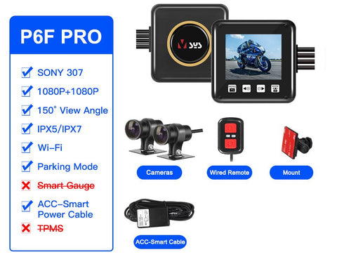 VSYS P6F Pro 2 Channel Motorcycle DVR WiFi Moto Camera Recorder-AM00562-Veeddydropshipping