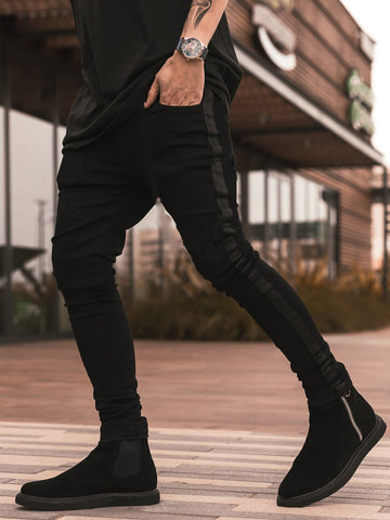 men Pants Pencil Streetwear Biker Side Striped-Veeddydropshipping