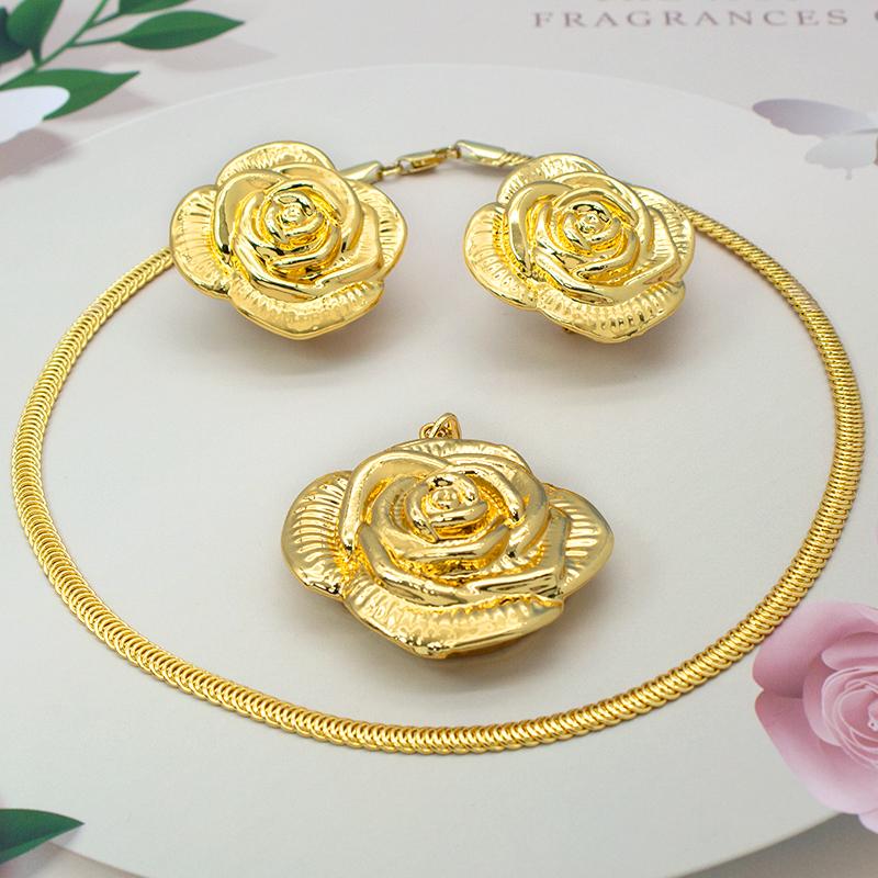 Jewelry Set Rose Flower Pattern Necklace Sets  -JW00376-Veeddydropshipping