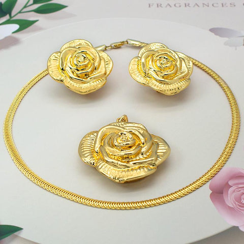 Jewelry Set Rose Flower Pattern Necklace Sets  -JW00376-Veeddydropshipping