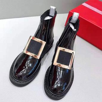 Rhinestone Square Buckle Boots Flat Women&#39;s-BS01016-Veeddydropshipping