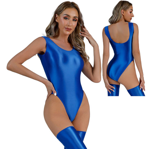 Womens Glossy Backless Bodysuit Pool Party Swimsuit One Piece Swimwear -OS00235-Veeddydropshipping