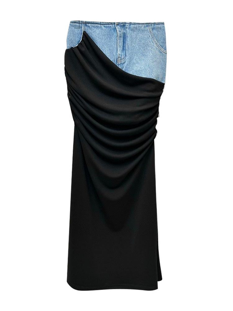 Women High Waist Denim Maxi Skirt-Veeddydropshipping