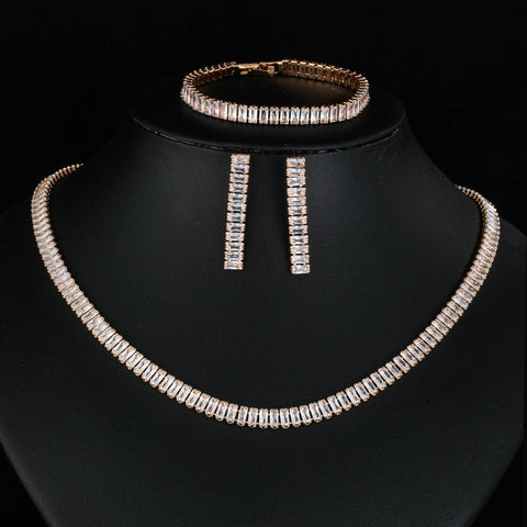 Zirconia  Bridal Necklace Earrings Water  Drop Shape  Jewelry Set  -JW00330-Veeddydropshipping