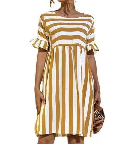 Women Summer Beach Dress Maternity Clothes Loose Striped Ruffles-TB00579-Veeddydropshipping