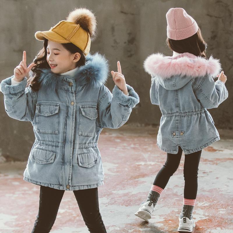 Girls Winter Denim Jackets fur Collar Outerwear-Veeddydropshipping