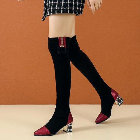 Stretch Fabric Rhinestone High-heeled Boots Winter Sexy-BS00924-Veeddydropshipping