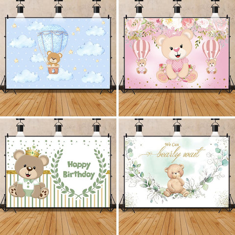 Kid Backdrops For Photography Teddy Bear Baby Shower Customized Poster Birthday-CE00339-Veeddydropshipping