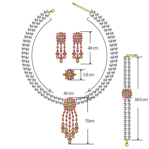 New Trendy Double Row Pearl Tassel Earring Jewelry Set  -JW00390-Veeddydropshipping