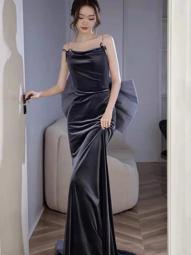 Velvet Prom Evening Dress Mermaid Strap Sleeveless-Veeddydropshipping