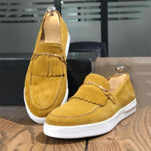 Brown Gray Yellow  Faux Suede Shoes for Men with Free-BS01393-Veeddydropshipping