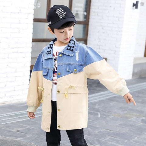 Boys Long Jacket Outerwear Patchwork Coat-Veeddydropshipping
