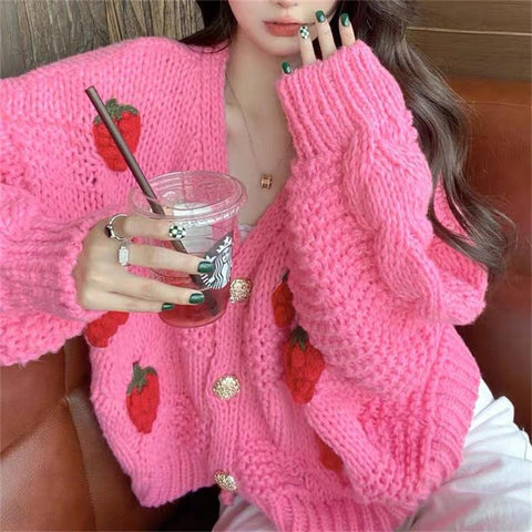 Women Star Embroidered Cardigan V-neck Knitted Sweater-Veeddydropshipping