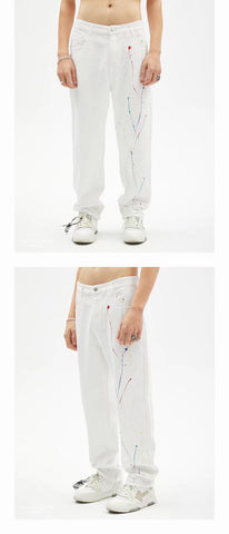 trendy brand, speckled jeans, straight tube-MF00641-Veeddydropshipping