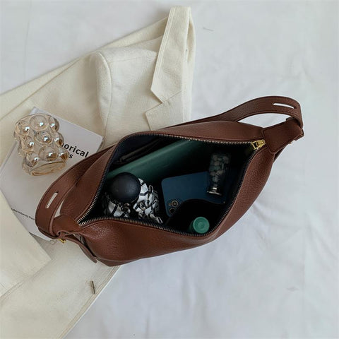 Solid Color Leather Soft Fabric Shoulder Bags Casual Ladies Bags Zip Ladies-BS00102-Veeddydropshipping