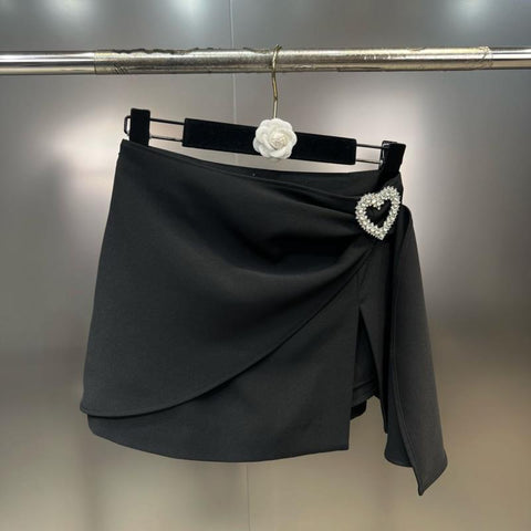 Diamonds Buckle Black Irregular Ruched Short-WF00531-Veeddydropshipping