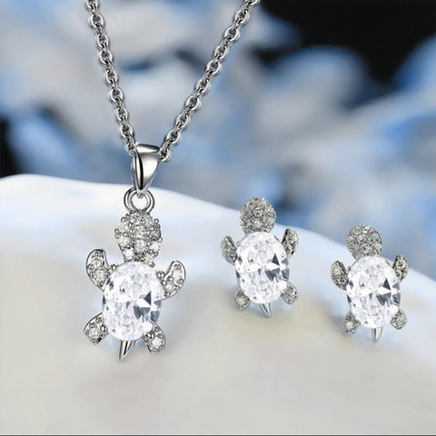 Fashion Simple Crystal Turtle Earrings Necklace Set Women-JW01345--Veeddydropshipping