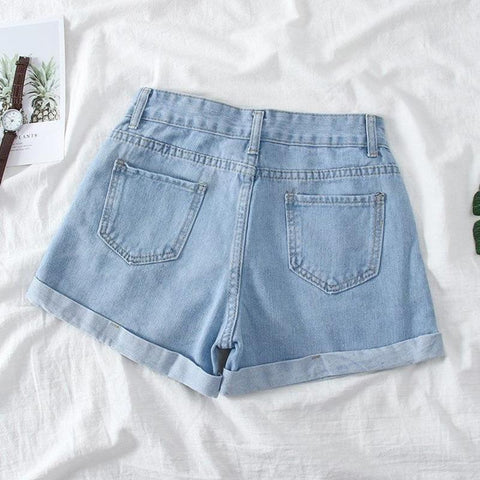 High Waisted Jeans Shorts Women A-Line Denim Pants-WF00066-Veeddydropshipping