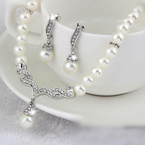 Necklace Earrings Wedding Pearl  Female jewellery set  -JW00383-Veeddydropshipping