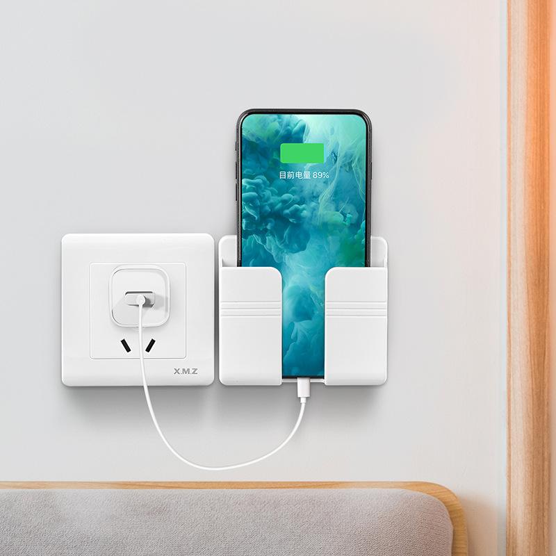 Wall Phone Holder Remote Control Mobile Phone Plug Holder Charging Stand Punch-free Paste-PA00529-Veeddydropshipping