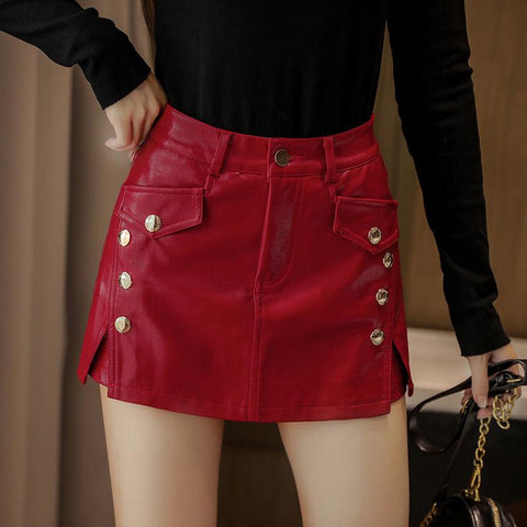 Leather Women High Waist Wide Leg Shorts-WF00574-Veeddydropshipping