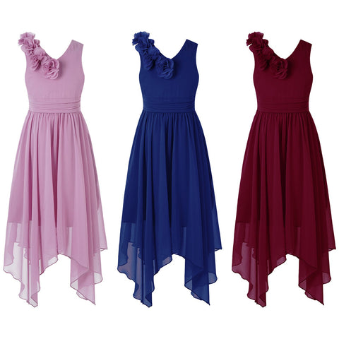 Kid Girl Child Flower Chiffon Tulle Lace Dress Wedding Bridesmaid Formal-TB00855-Veeddydropshipping