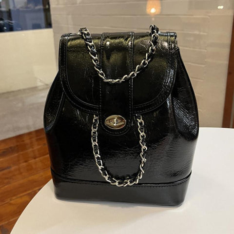 Chains Backpack Female Ins Student Oil Wax Leather Shoulder Bag Travel-BS00030-Veeddydropshipping