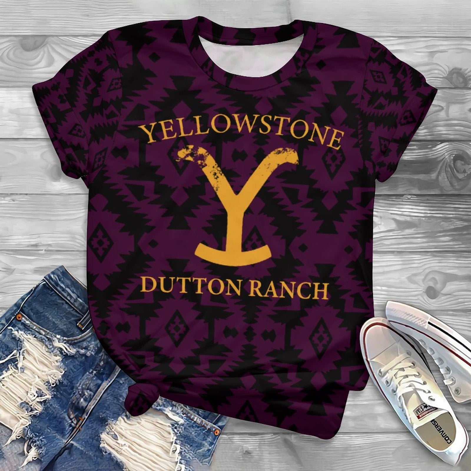 Dutton Ranch Print Casual Oversized T-shirt Women-WF00152-Veeddydropshipping