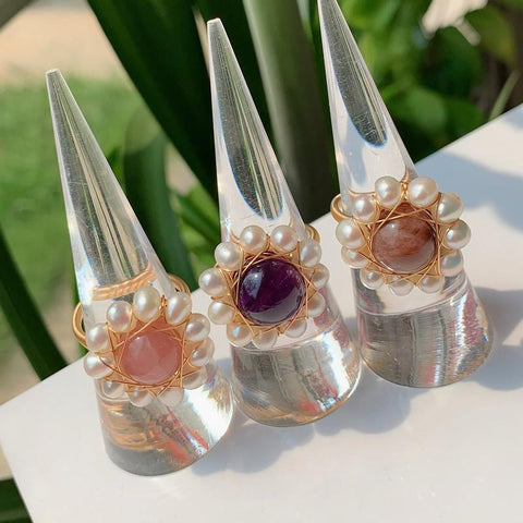 Elegant Natural Freshwater Pearl Rings Jewelry Open Rings -JW00444-Veeddydropshipping