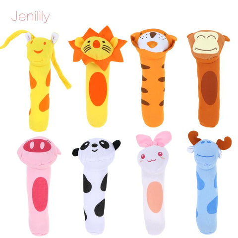8 Styles Animal Shape Hand Bell Ring Rattles Plush Soft BB Stick Toys-TB00524-Veeddydropshipping