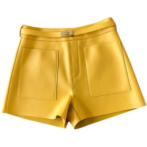 Real Sheepskin Leather Shorts Women Casual Shorts-WF00481-Veeddydropshipping