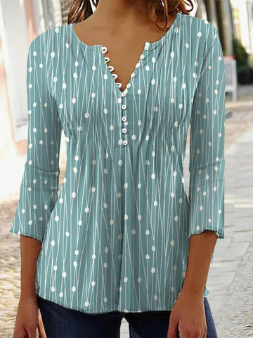 New V-neck Printed Long-sleeved Shirt Bottoming-WF00051-Veeddydropshipping