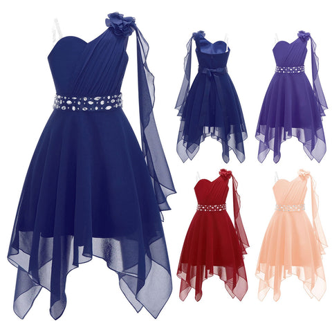 Kid Girl Child Flower Chiffon Tulle Lace Dress Wedding Bridesmaid Formal-TB00855-Veeddydropshipping