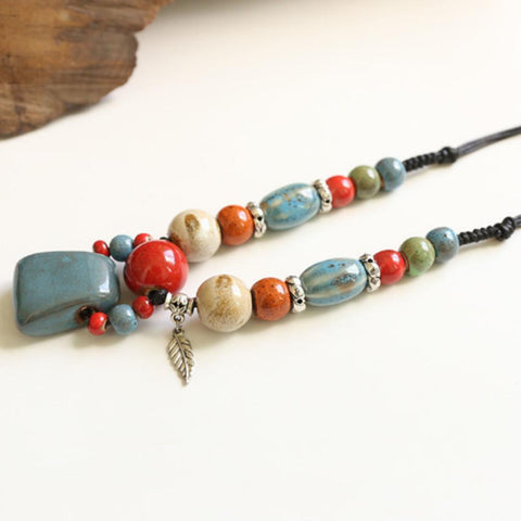 Retro beautiful style Handmade ceramic pendant necklace-JW01241-Veeddydropshipping