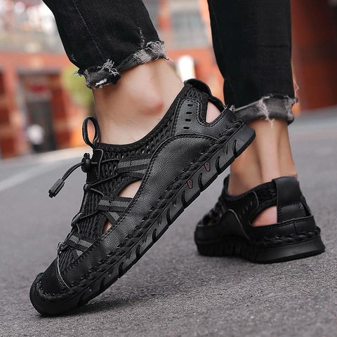 Fashion Roman Sandals Handmade Mesh Men Casual Shoes-BS01513-Veeddydropshipping